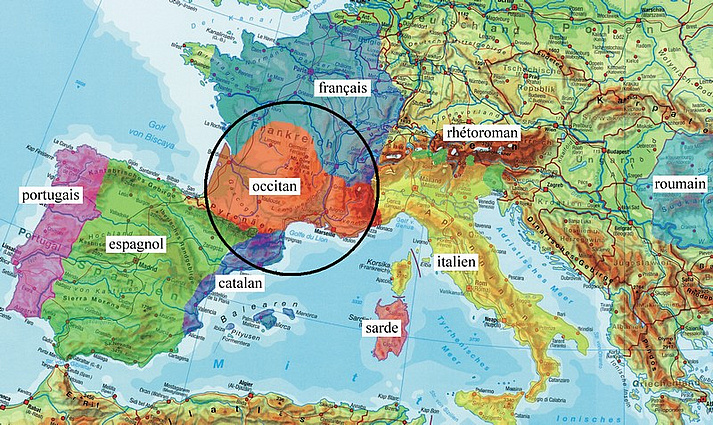 Carte géographique: Les langues romanes en Europe