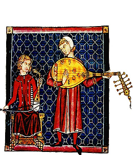 Spielleute mit ihren Instrumenten, Miniatur 13. Jh.