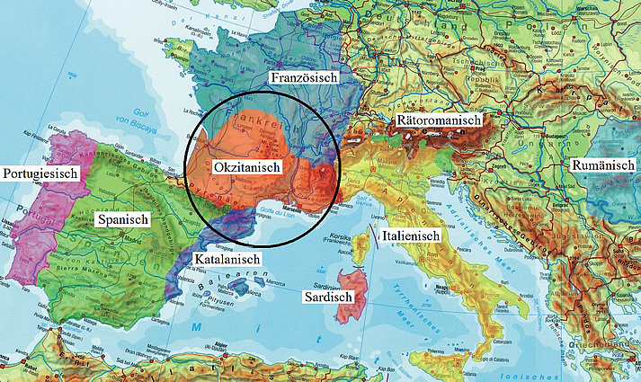 Karte der romanischen Sprachen in Europa